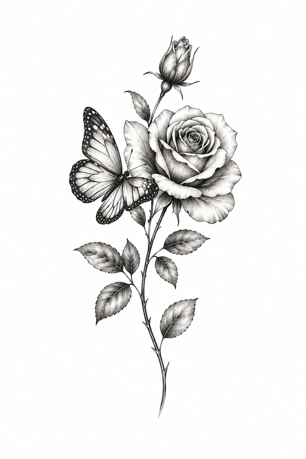 Fine-Line Rose and Butterfly Tattoo Design — rose and butterfly tattoo design style outfit