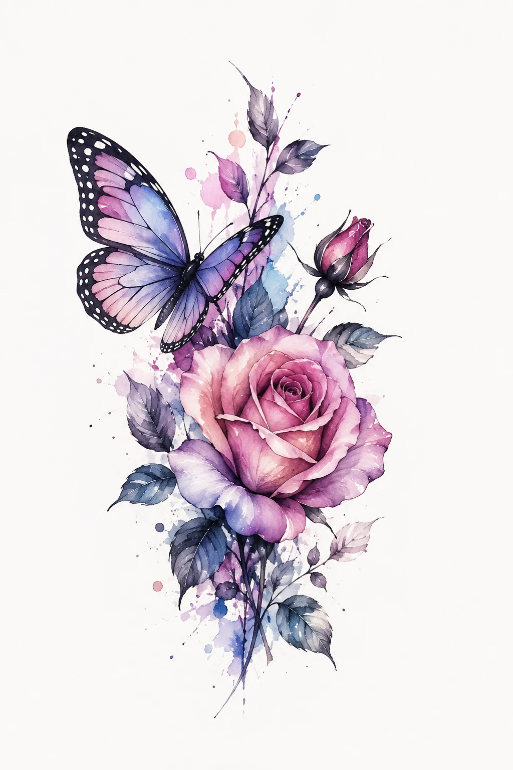 Watercolor Butterfly and Rose — rose and butterfly tattoo design style outfit