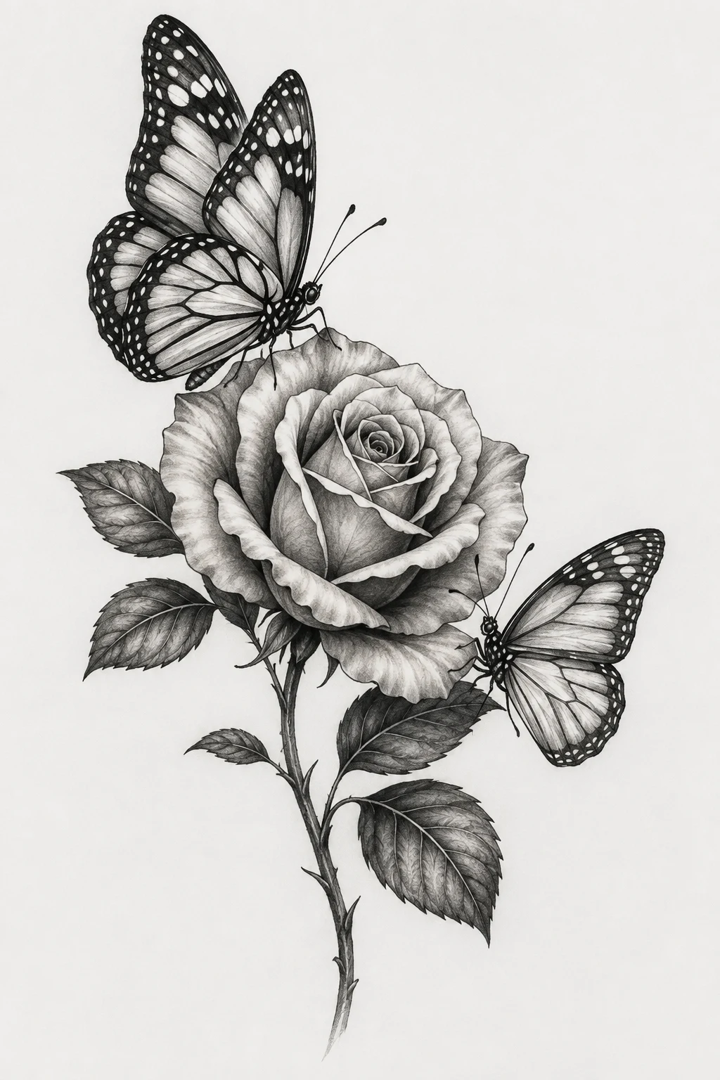 Two Butterflies, One Rose — rose and butterfly tattoo design style outfit