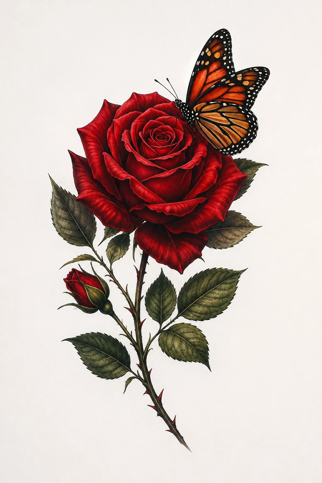 Classic Red Rose and Monarch Butterfly — rose and butterfly tattoo style outfit