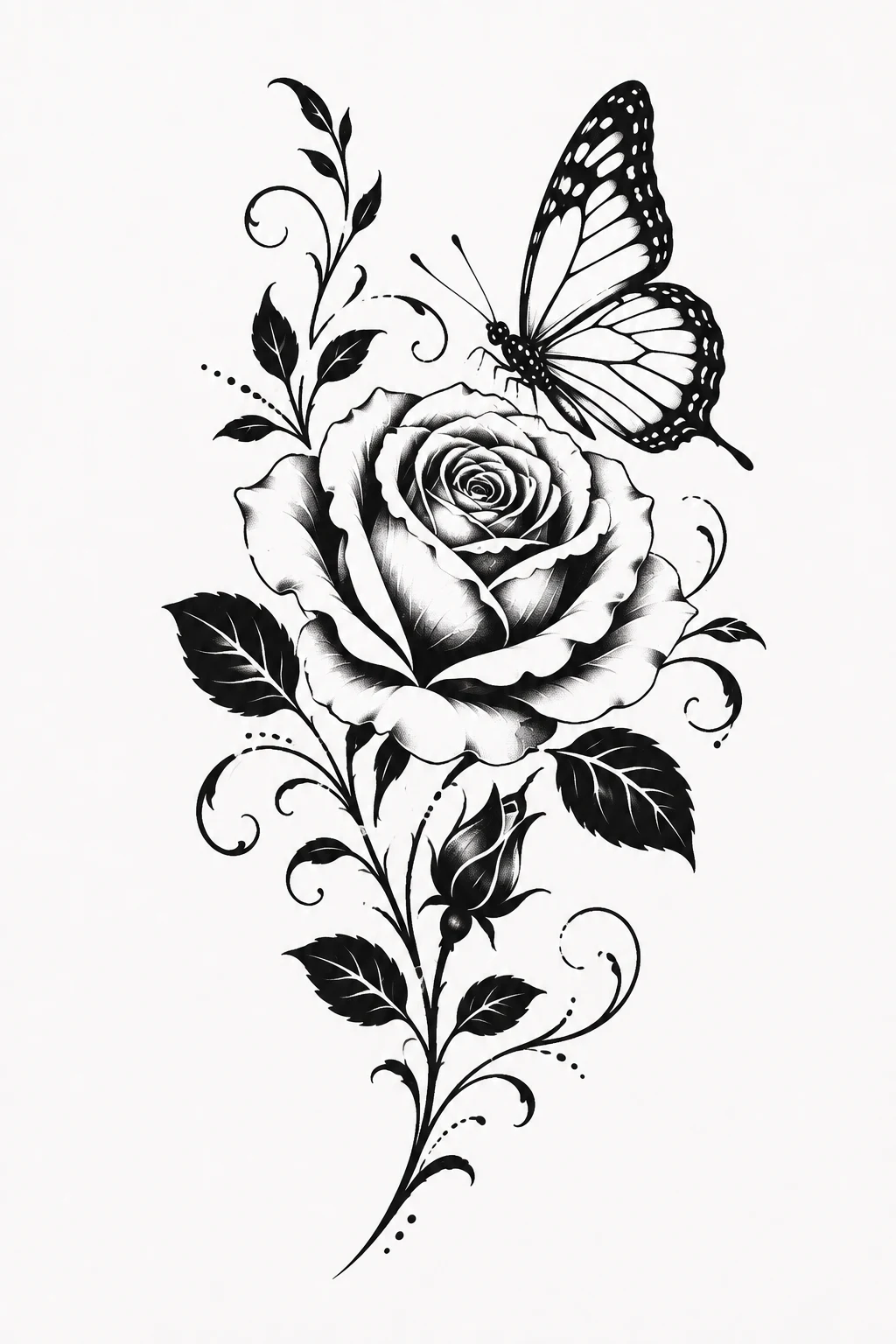 Rose and Butterfly Stencil Style — rose and butterfly tattoo style outfit