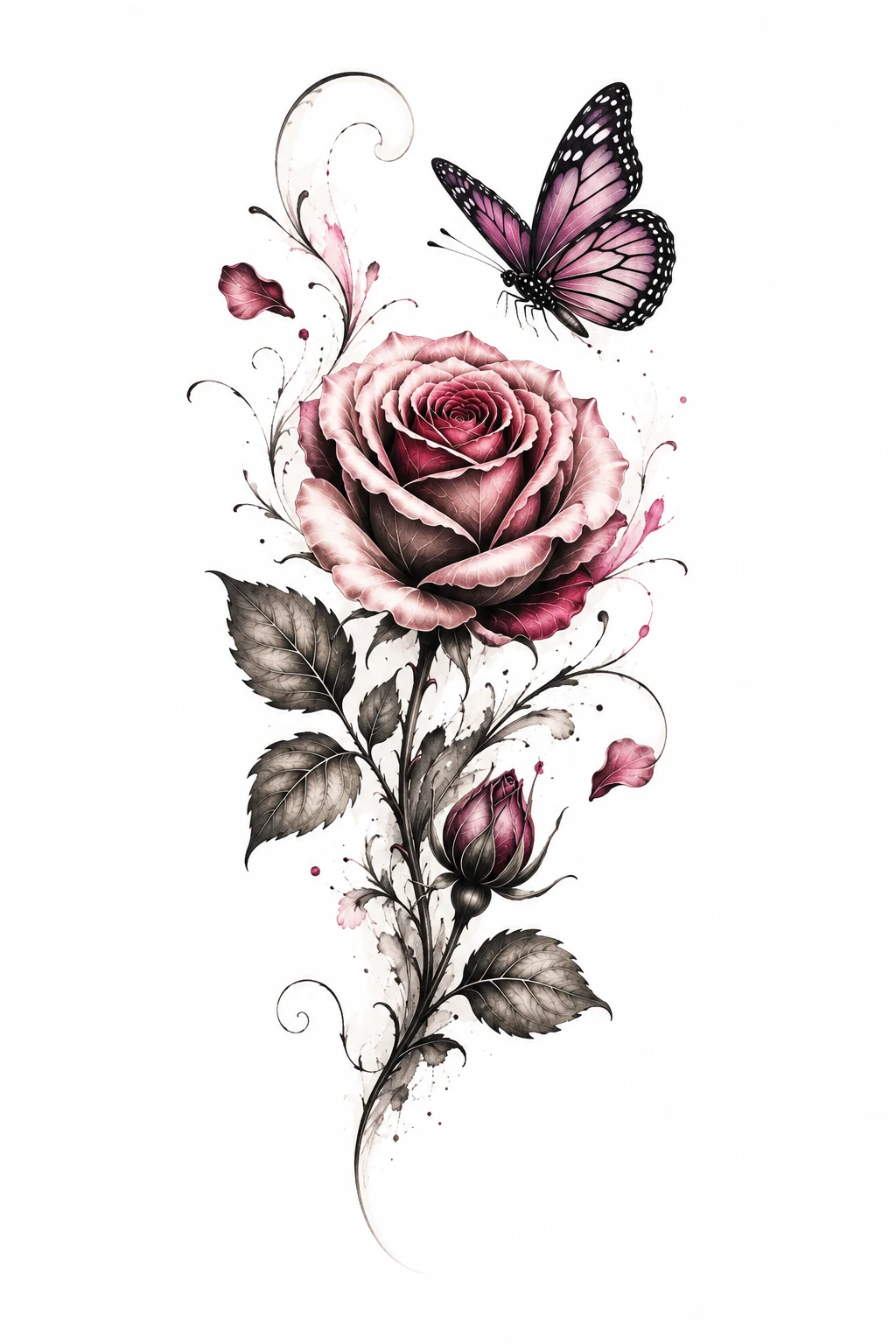 Rose and Butterfly Meaning Tattoo — rose and butterfly tattoo style outfit
