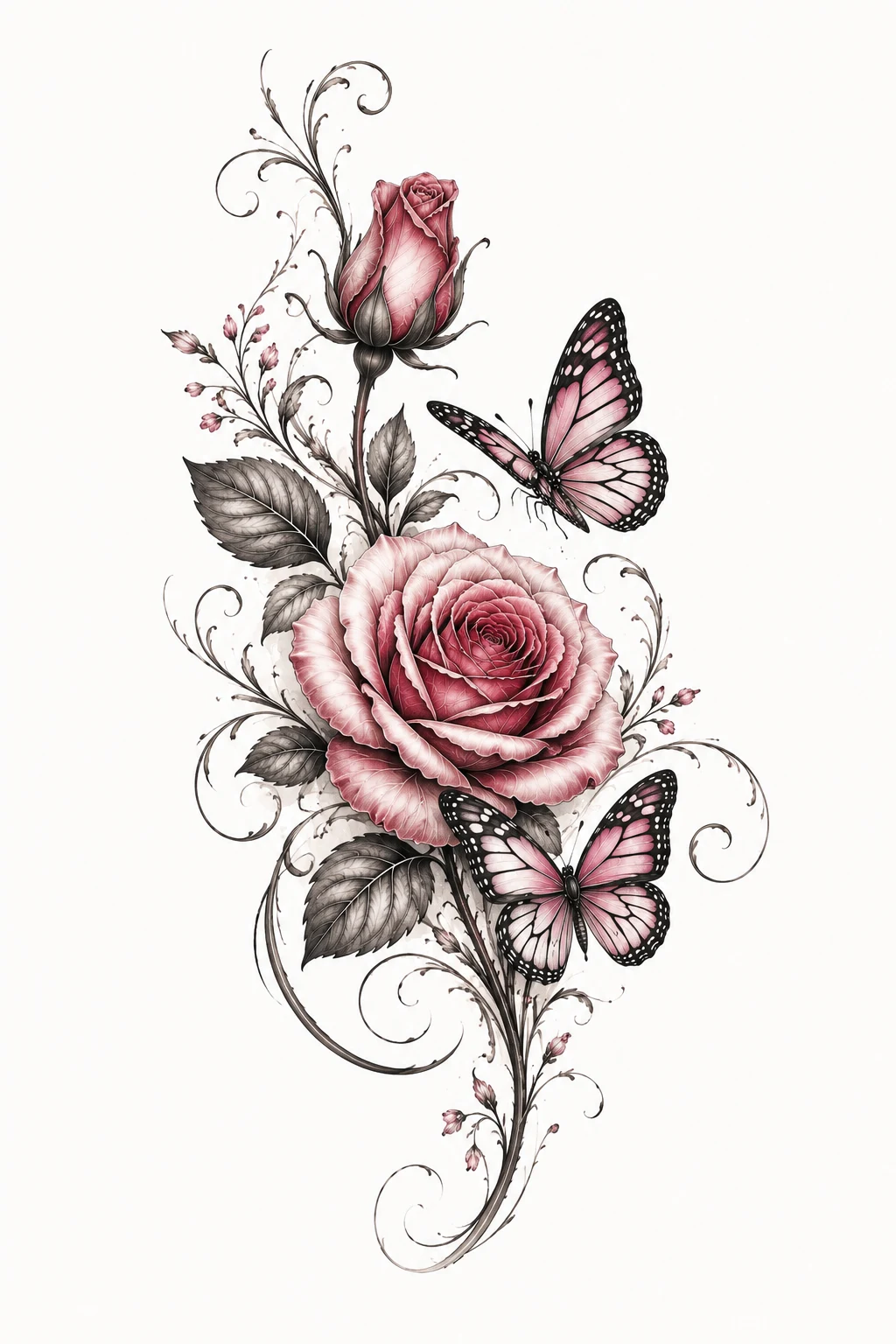 Personalized Rose and Butterfly Design — rose and butterfly tattoo style outfit