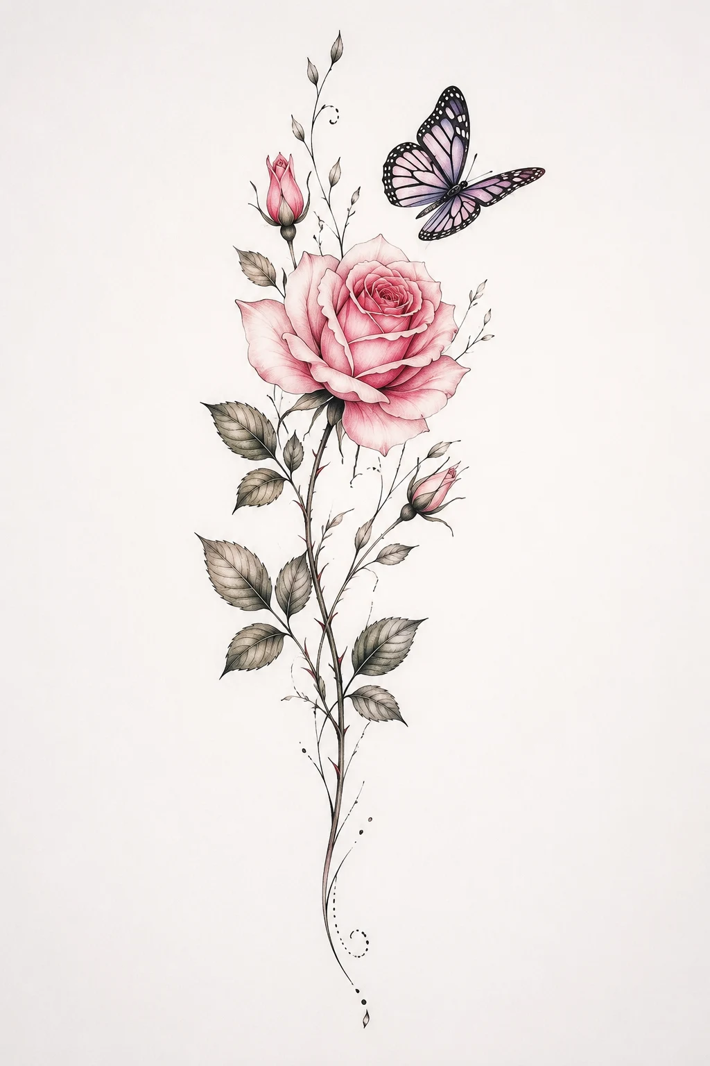 Delicate Rose and Butterfly Tattoo on the Arm — rose and butterfly tattoo style outfit