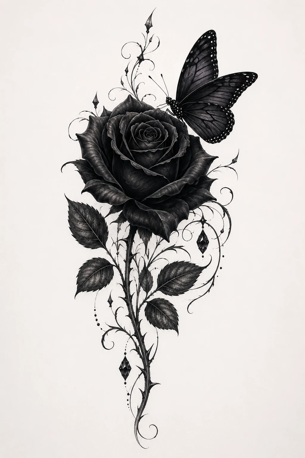 Gothic Black Rose With Dark Butterfly — rose and butterfly tattoo style outfit