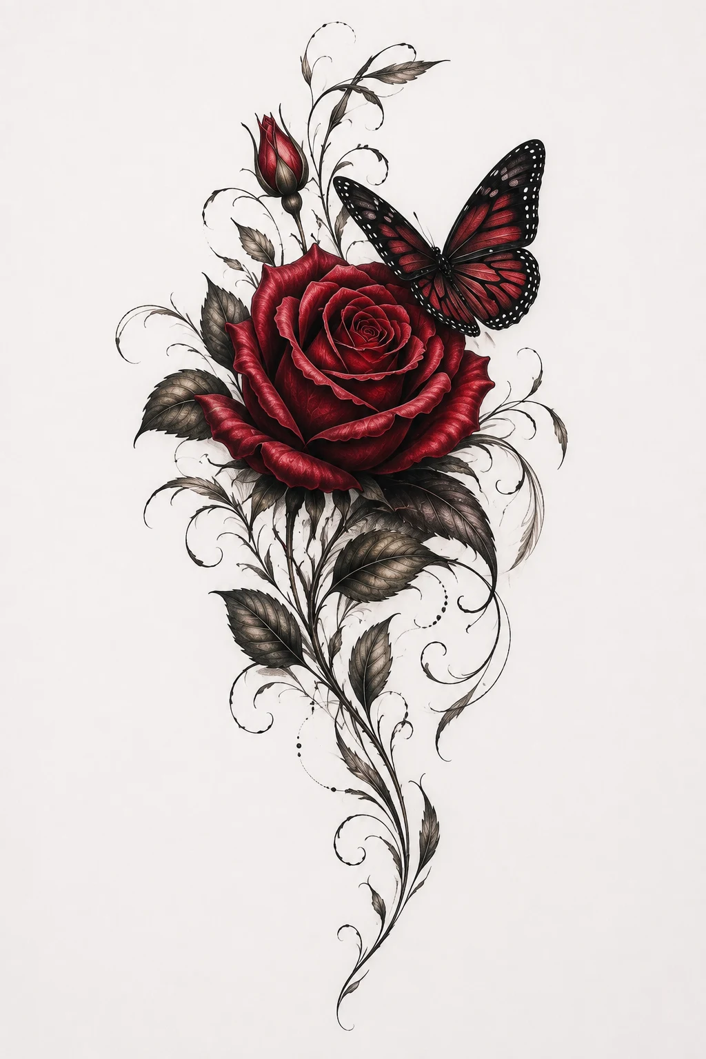 Rose and Butterfly Tattoo on Shoulder — rose and butterfly tattoo style outfit