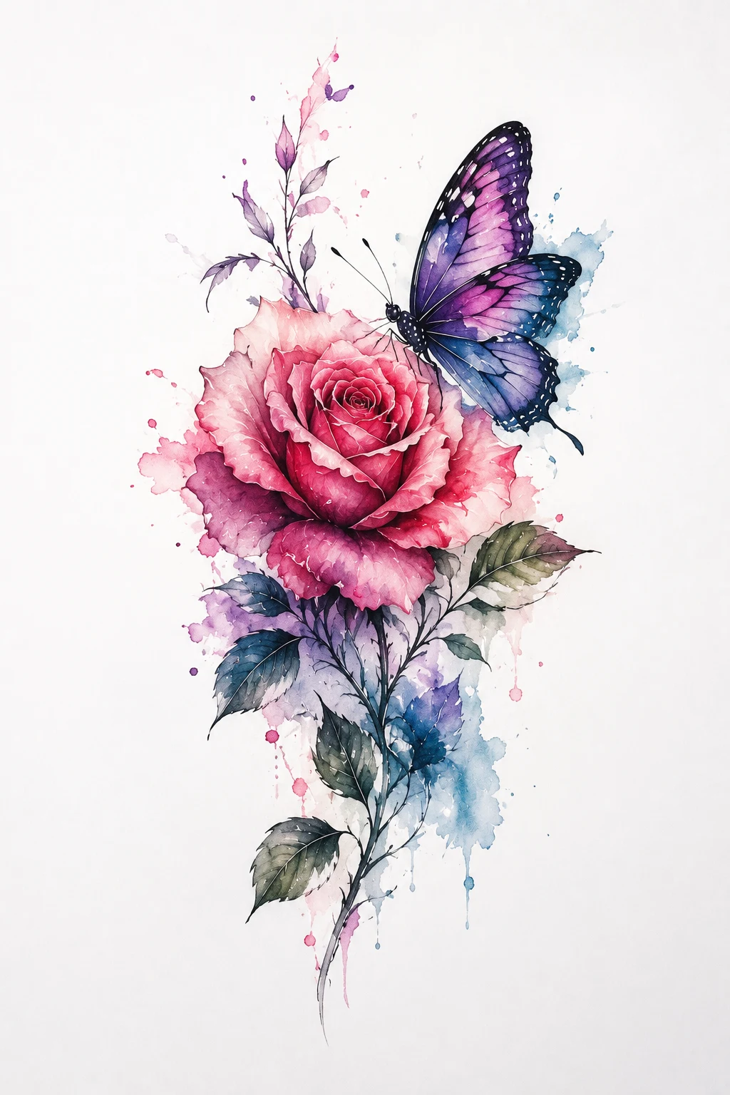 Watercolor Rose and Butterfly — rose and butterfly tattoo style outfit