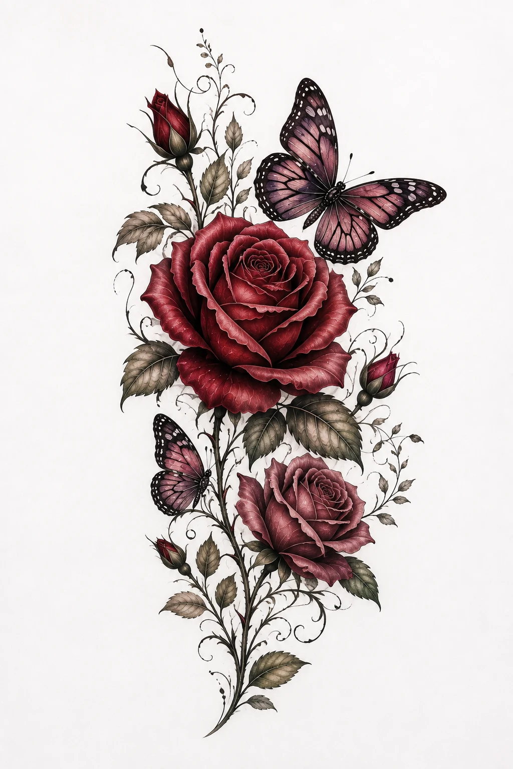 Rose and Butterfly Tattoo on Thigh — rose and butterfly tattoo style outfit