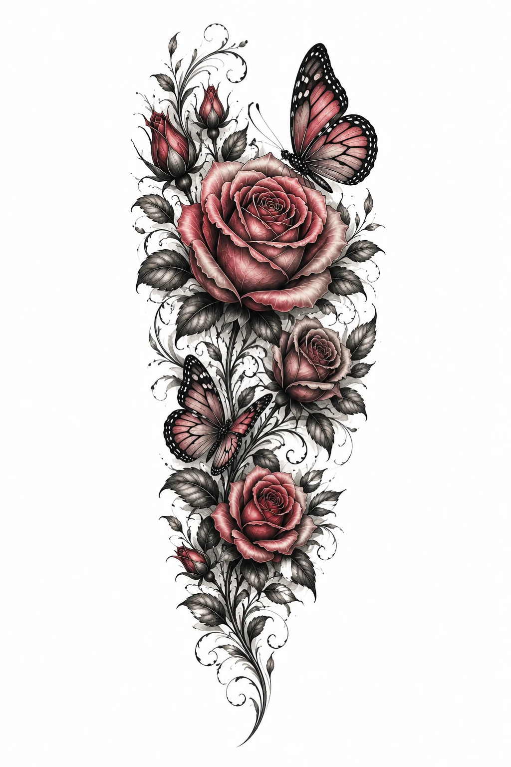 Rose and Butterfly Half Sleeve — rose and butterfly tattoo style outfit