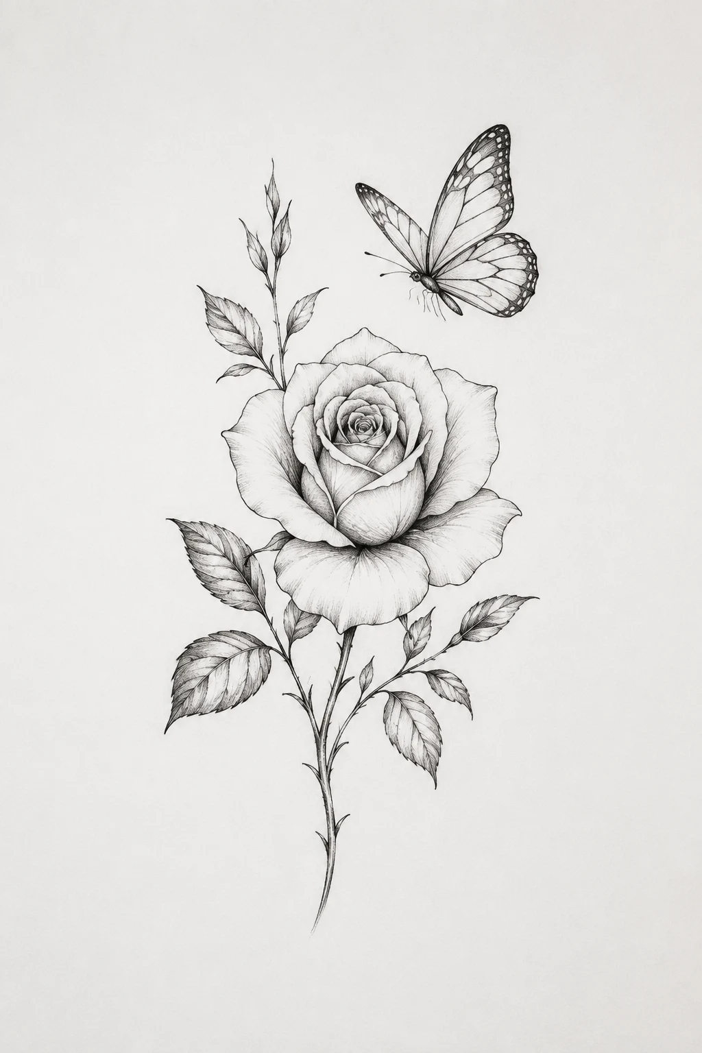 Fine-Line Rose and Butterfly — rose with butterfly tattoo for women style outfit