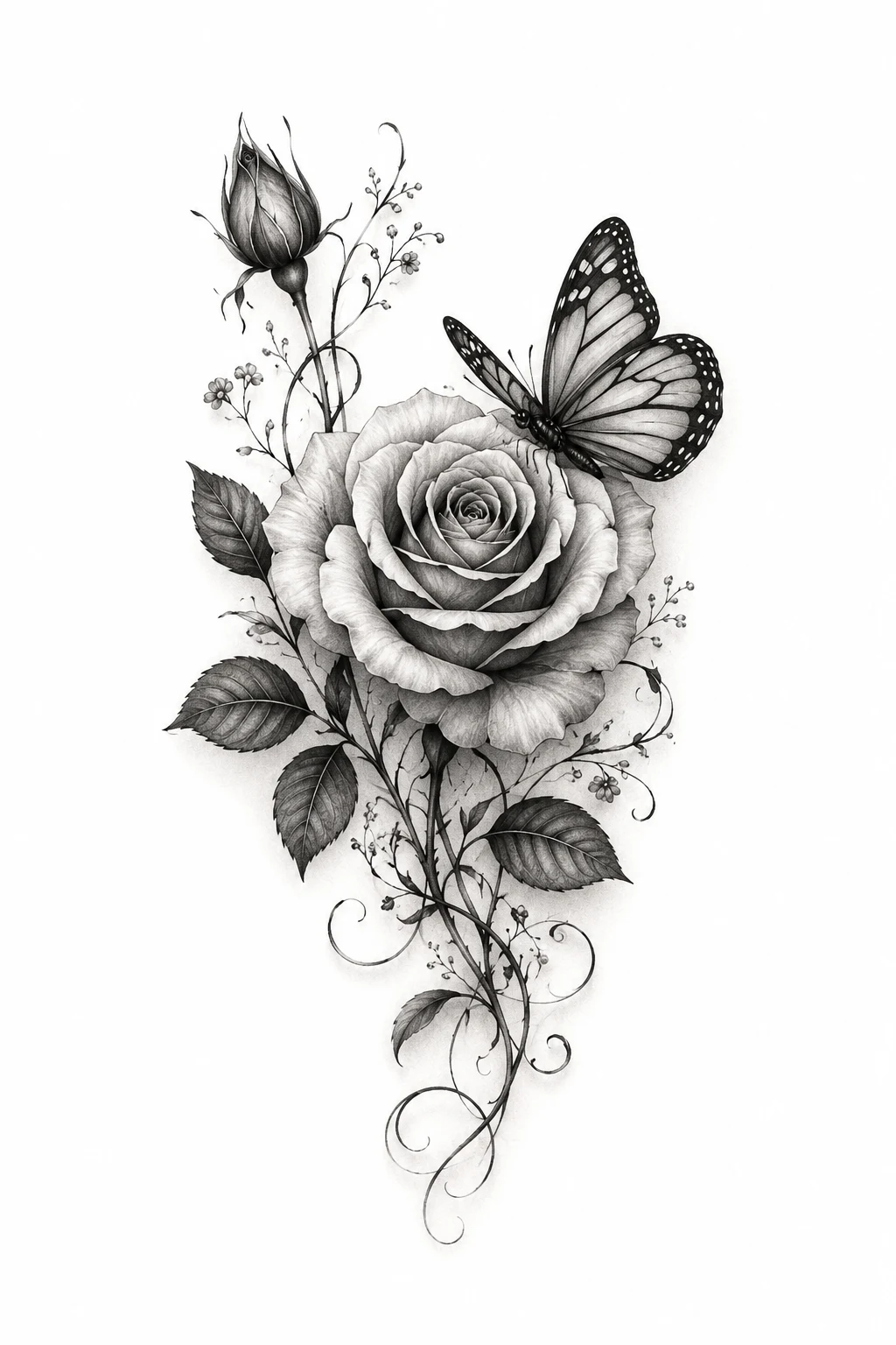 Rose and Butterfly Tattoo for Women with a Quote — rose with butterfly tattoo for women style outfit
