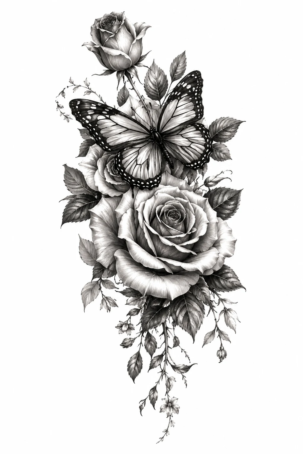 Thigh Rose Butterfly Statement Piece — rose with butterfly tattoo for women style outfit