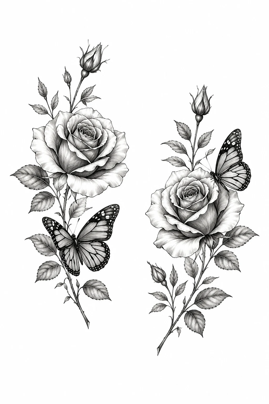 Matching Rose and Butterfly Pair — rose with butterfly tattoo for women style outfit