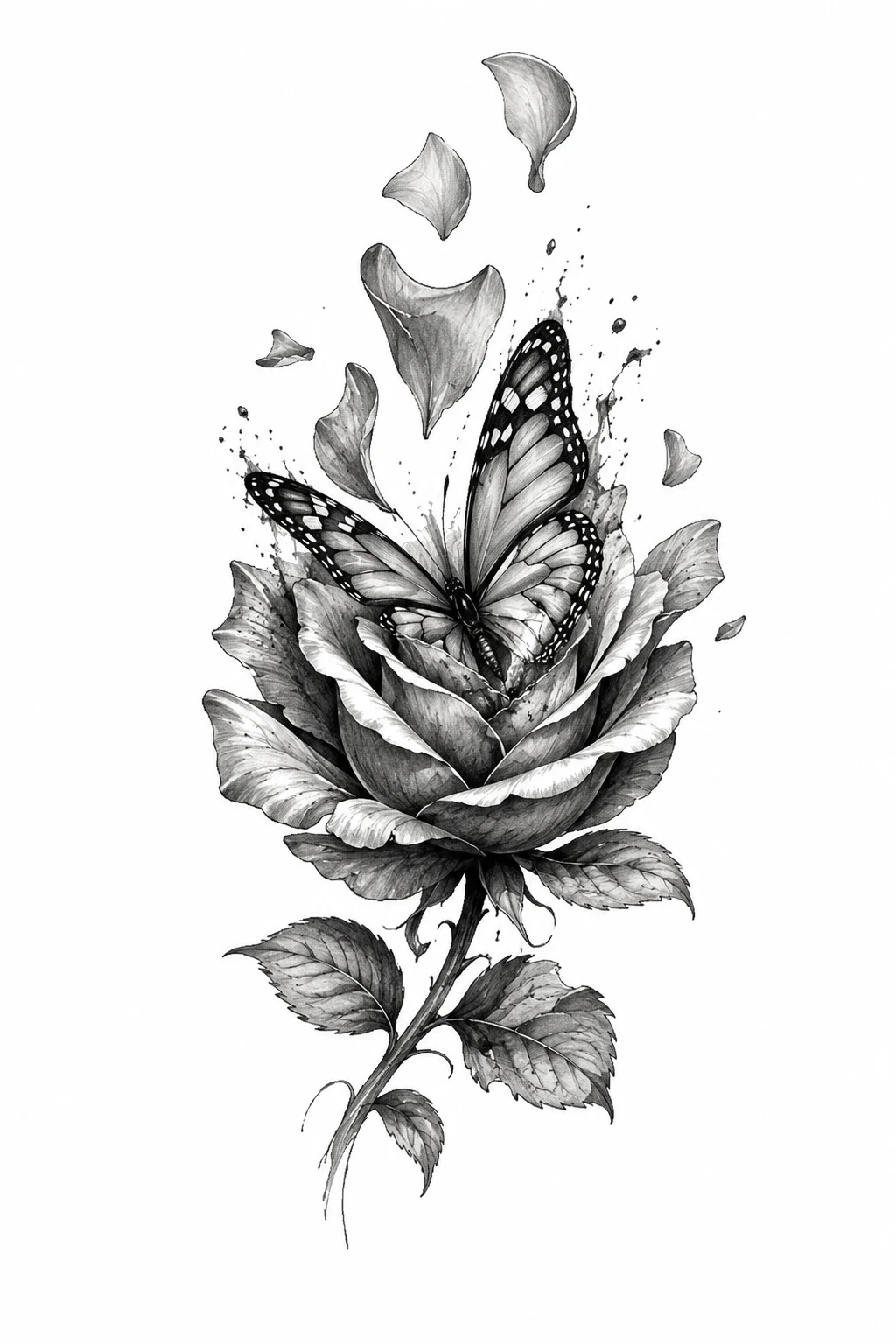 Butterfly Emerging from Rose Petals — rose with butterfly tattoo for women style outfit