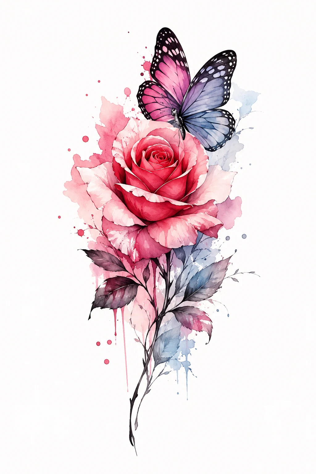 Watercolor Rose Butterfly — rose with butterfly tattoo for women style outfit