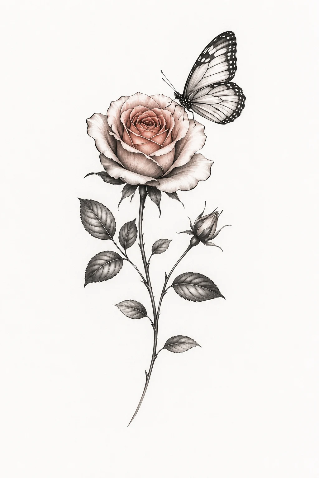 Minimalist Rose Butterfly Tattoo — rose with butterfly tattoo for women style outfit