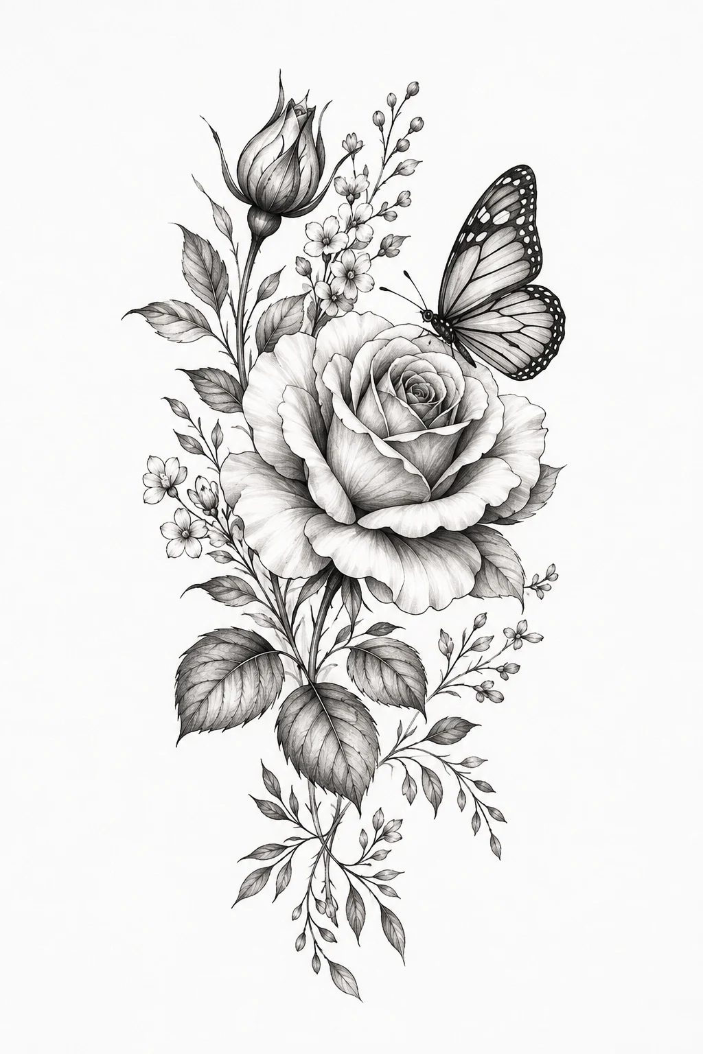 Shoulder Garden Composition — rose with butterfly tattoo for women style outfit