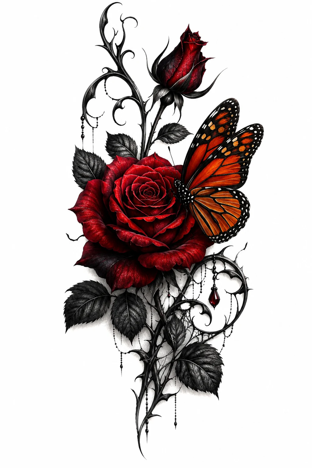 Gothic Rose & Monarch Butterfly — rose with butterfly tattoo for women style outfit