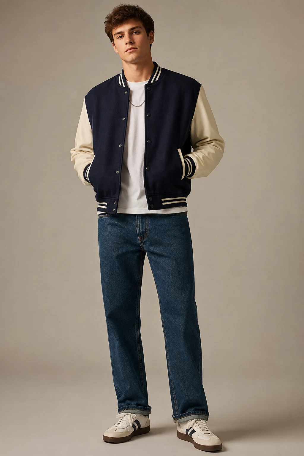 The Varsity Jacket That Makes Basics Look Better — School Outfits Men style outfit, worn by a stylish man