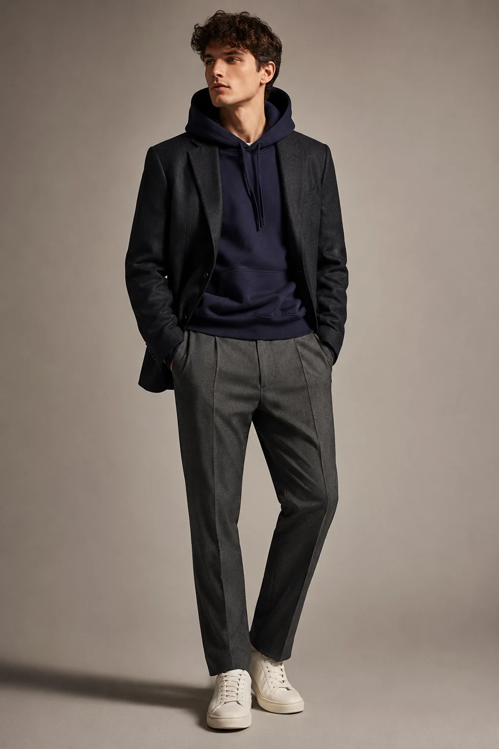 The Hoodie + Tailored Trousers Upgrade — School Outfits Men style outfit, worn by a stylish man