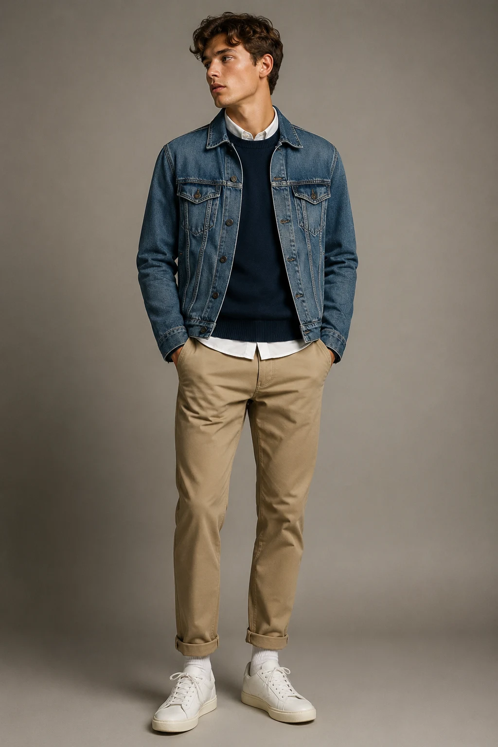 The Denim Jacket School-Day Classic — School Outfits Men style outfit, worn by a stylish man