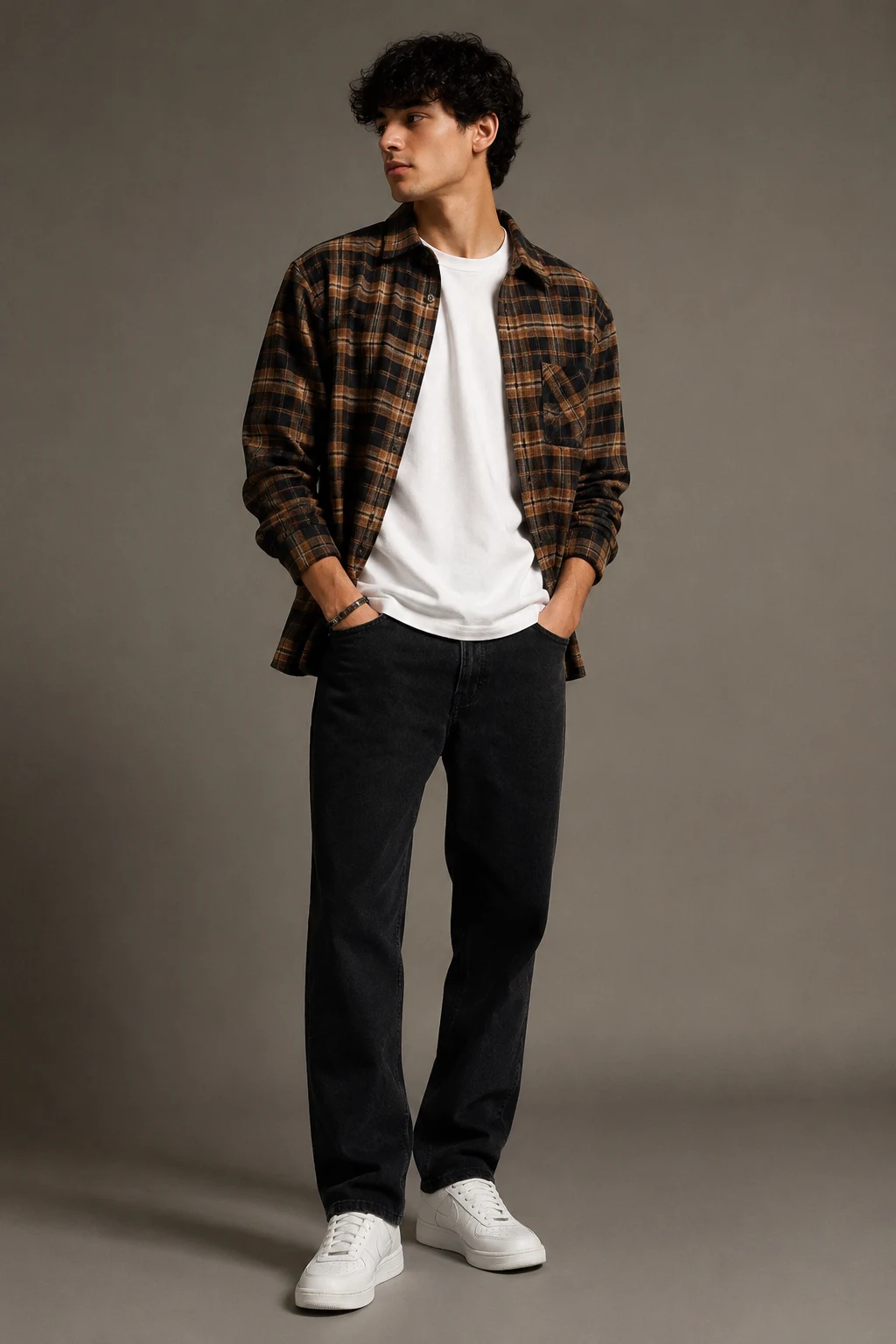 The Flannel + White Tee Formula — School Outfits Men style outfit, worn by a stylish man