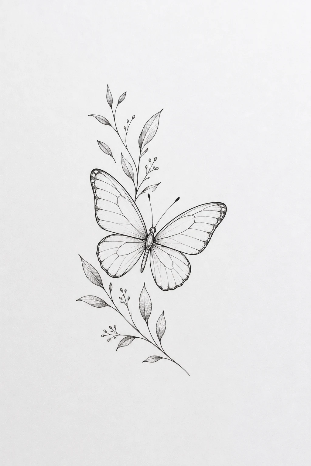 Botanical Butterfly with Delicate Leaves — simple butterfly tattoo style outfit