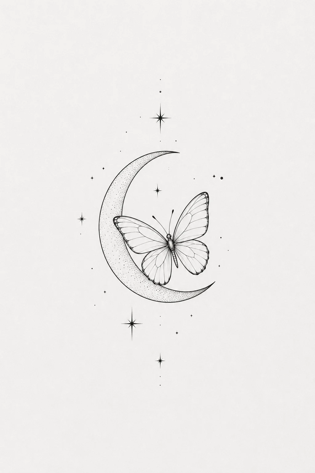 Crescent Moon Butterfly Composition — simple butterfly tattoo style outfit