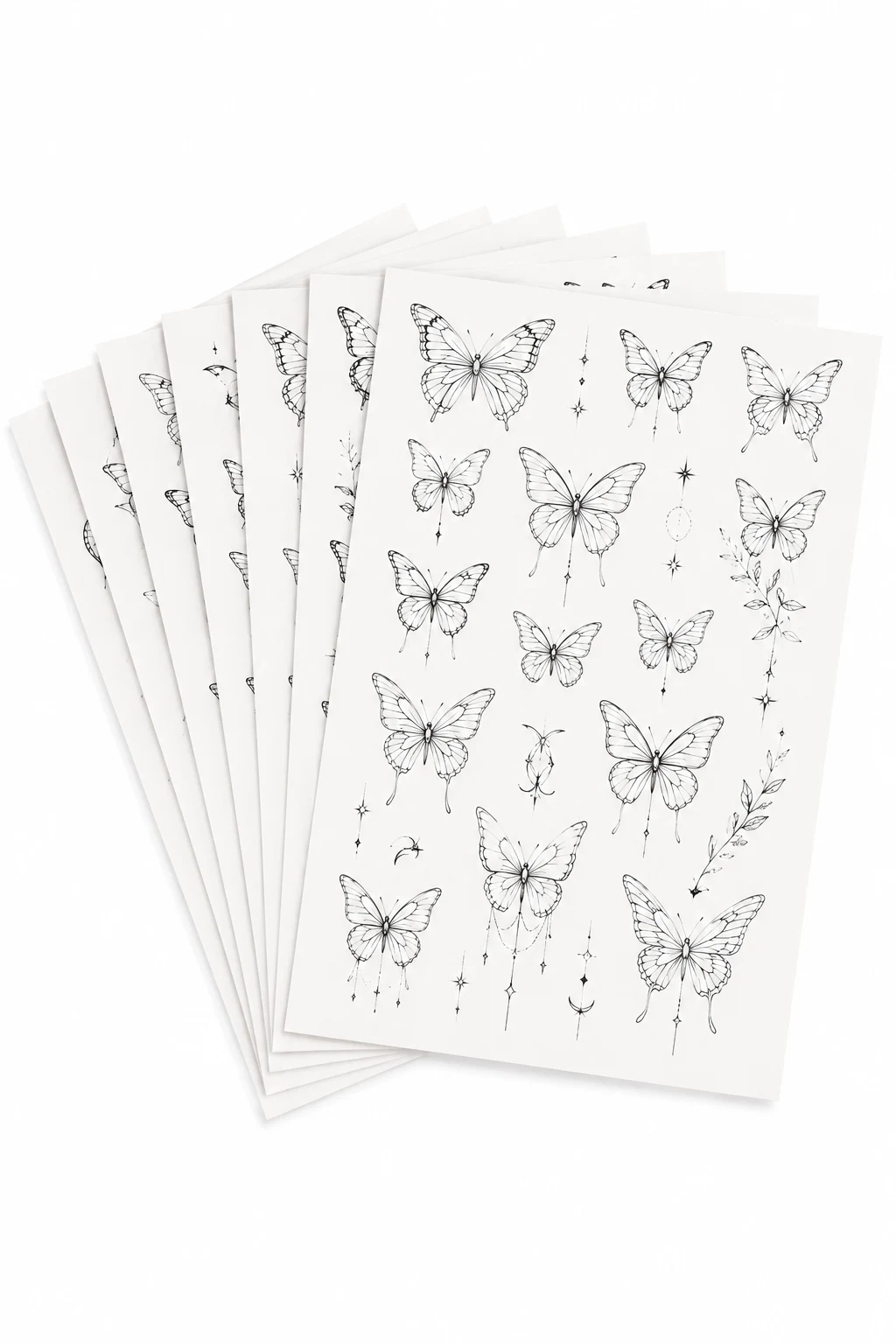 Fine Line Butterfly Temporary Tattoo Stickers Set