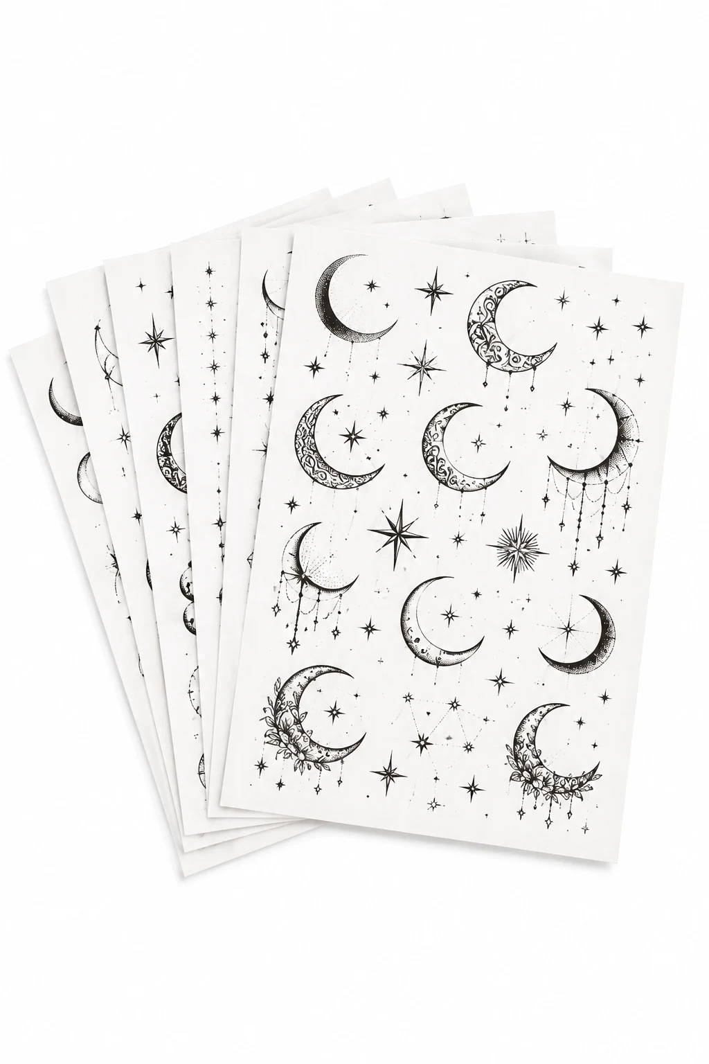 Crescent Moon and Stars Temporary Tattoo Set