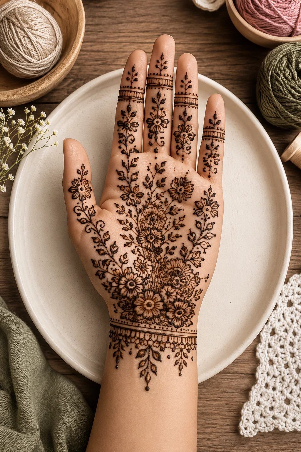 Full Palm Mini Garden — simple mehndi designs front hand easy style outfit
