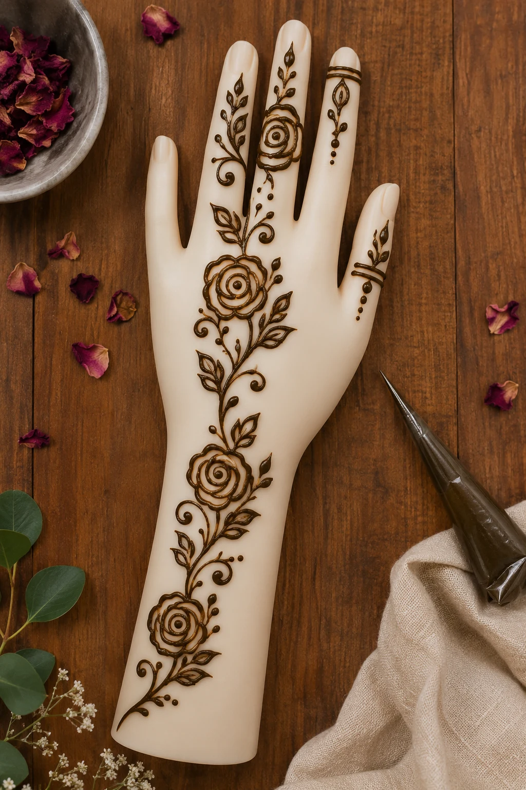 Easy Arabic Rose Vine — simple mehndi designs front hand easy style outfit