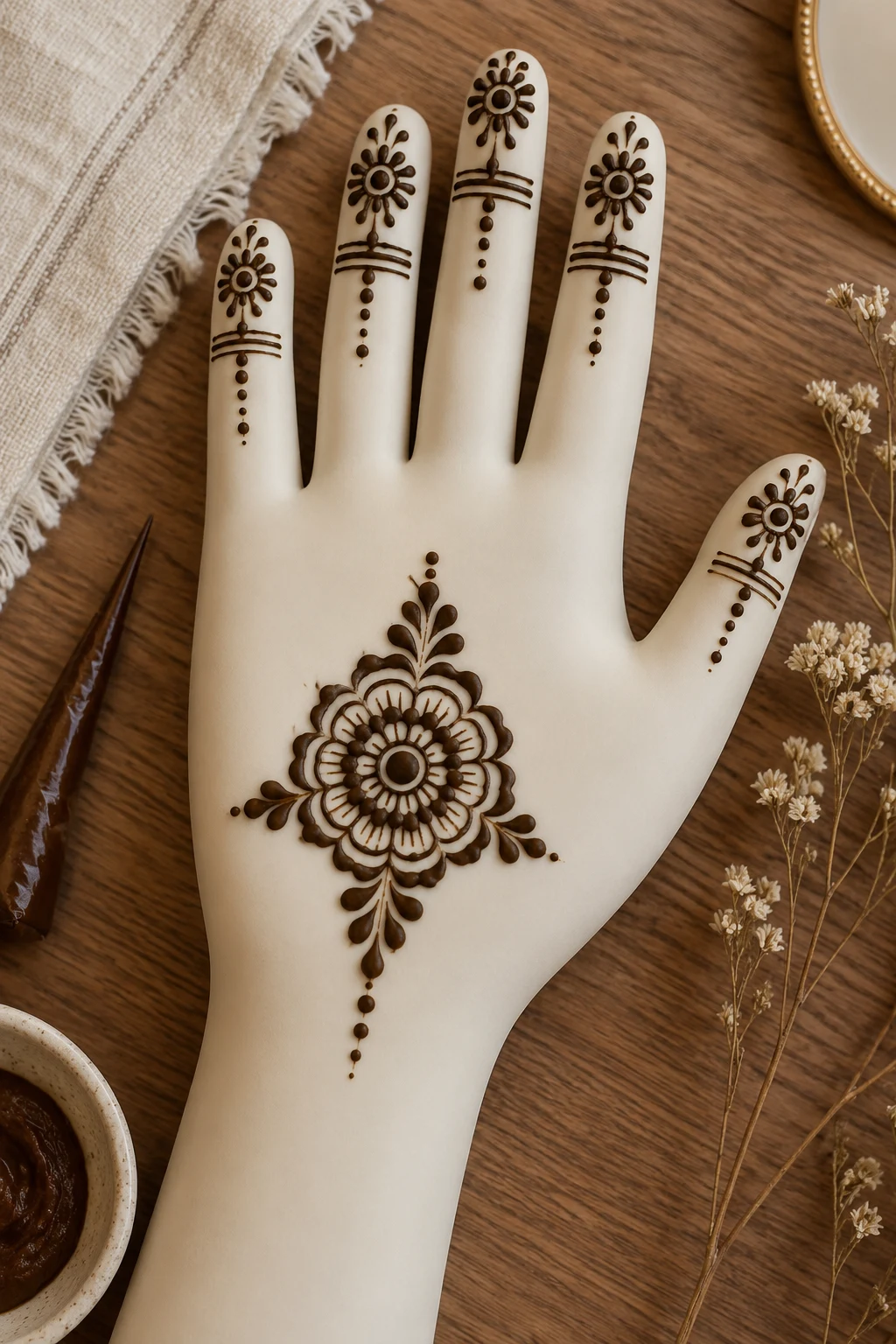 Finger Tip Flower Trail — simple mehndi designs front hand easy style outfit