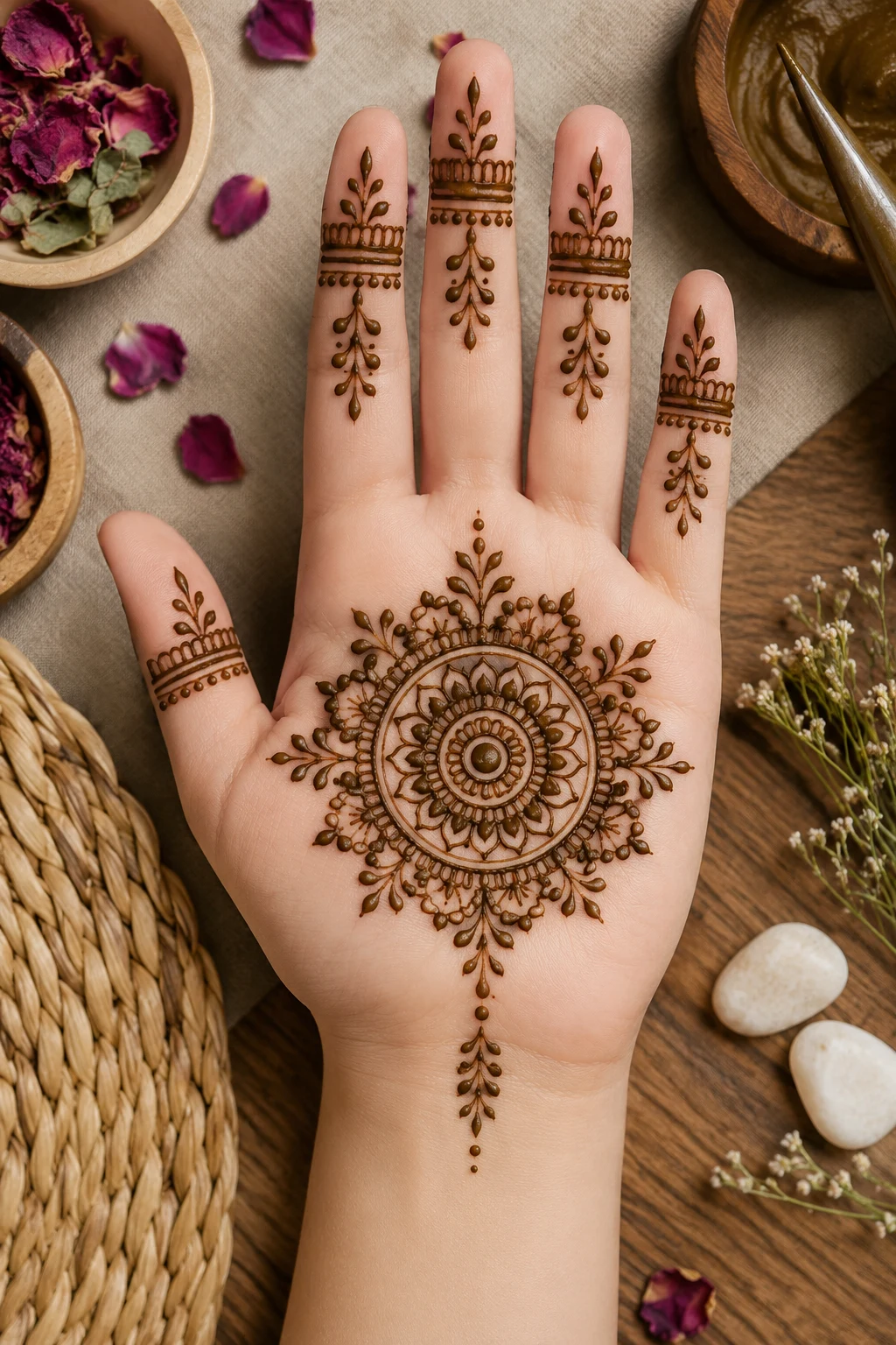 Simple Mandala Palm — simple mehndi designs front hand easy style outfit