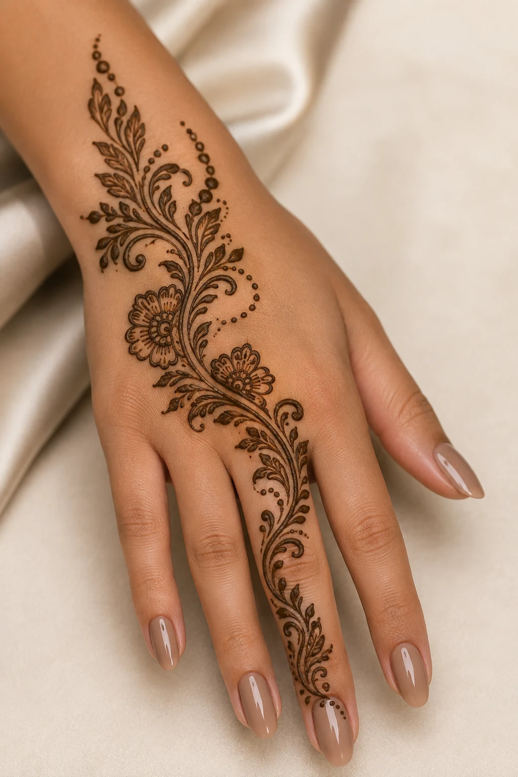 Arabic-Style Floral Sweep — simple mehndi designs style outfit