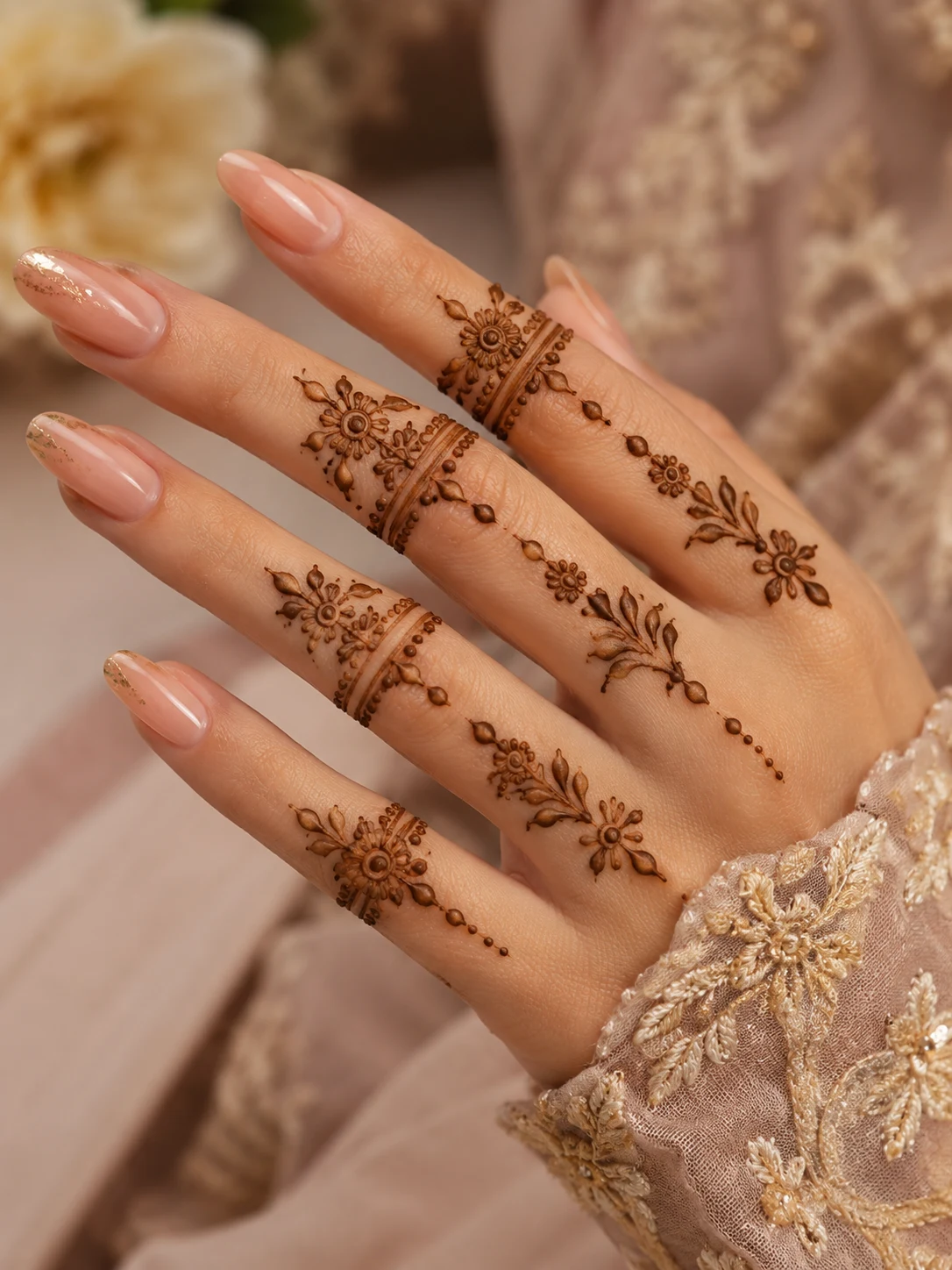 Floral Finger Cuffs — simple mehndi designs style outfit