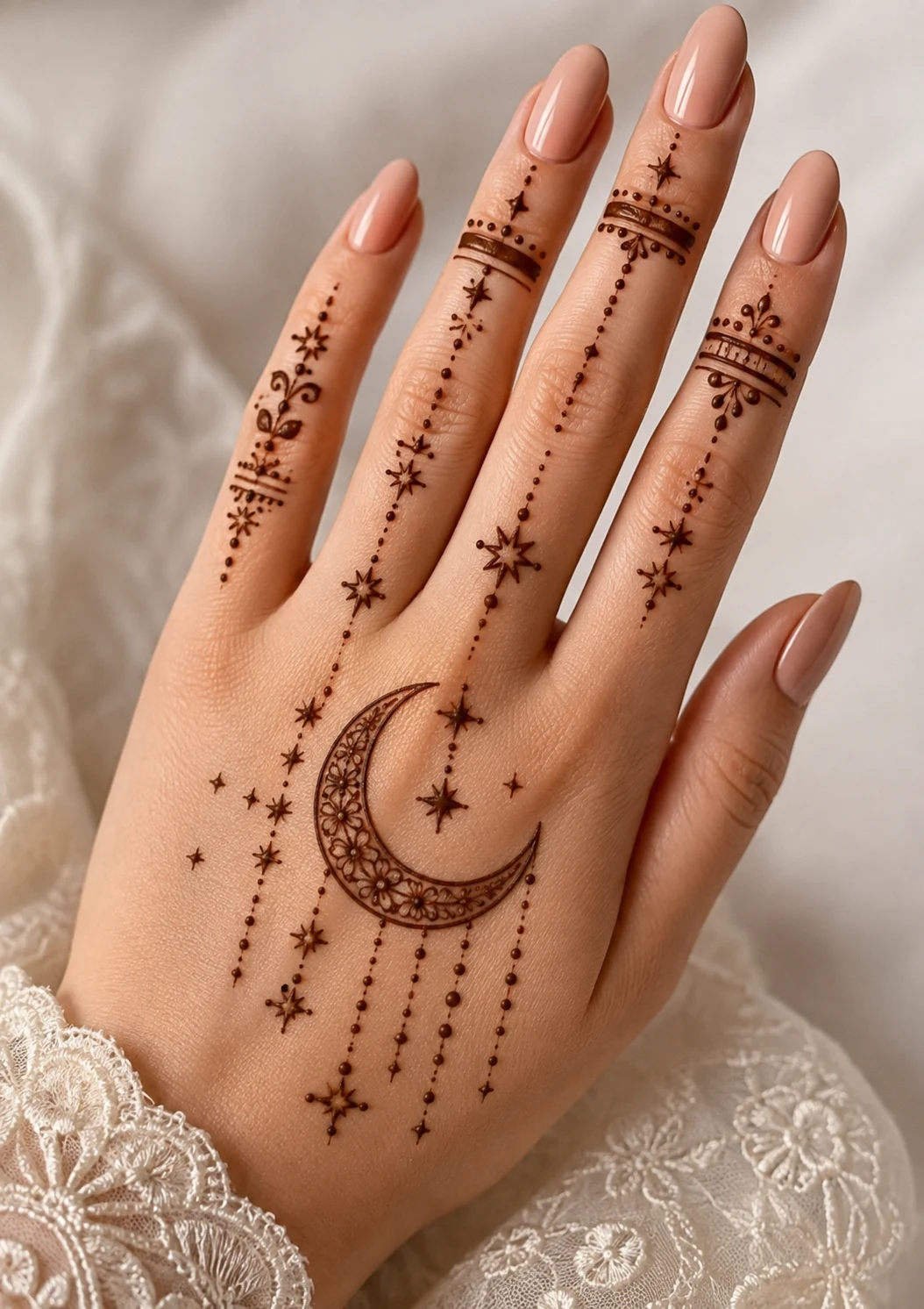 Crescent Moon and Stars — simple mehndi designs style outfit