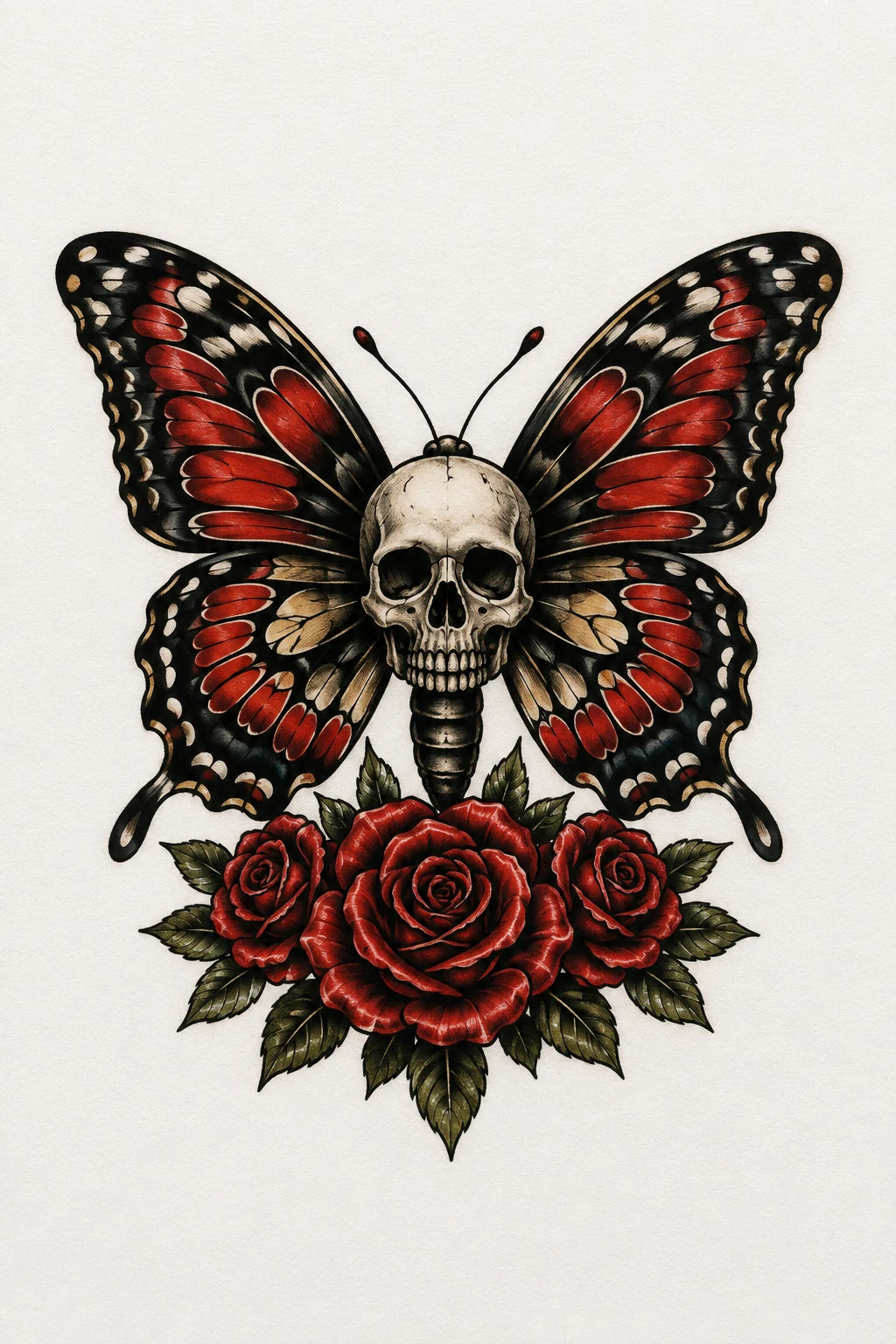 Traditional Rose-Wing Skull Butterfly — skull butterfly tattoo style outfit
