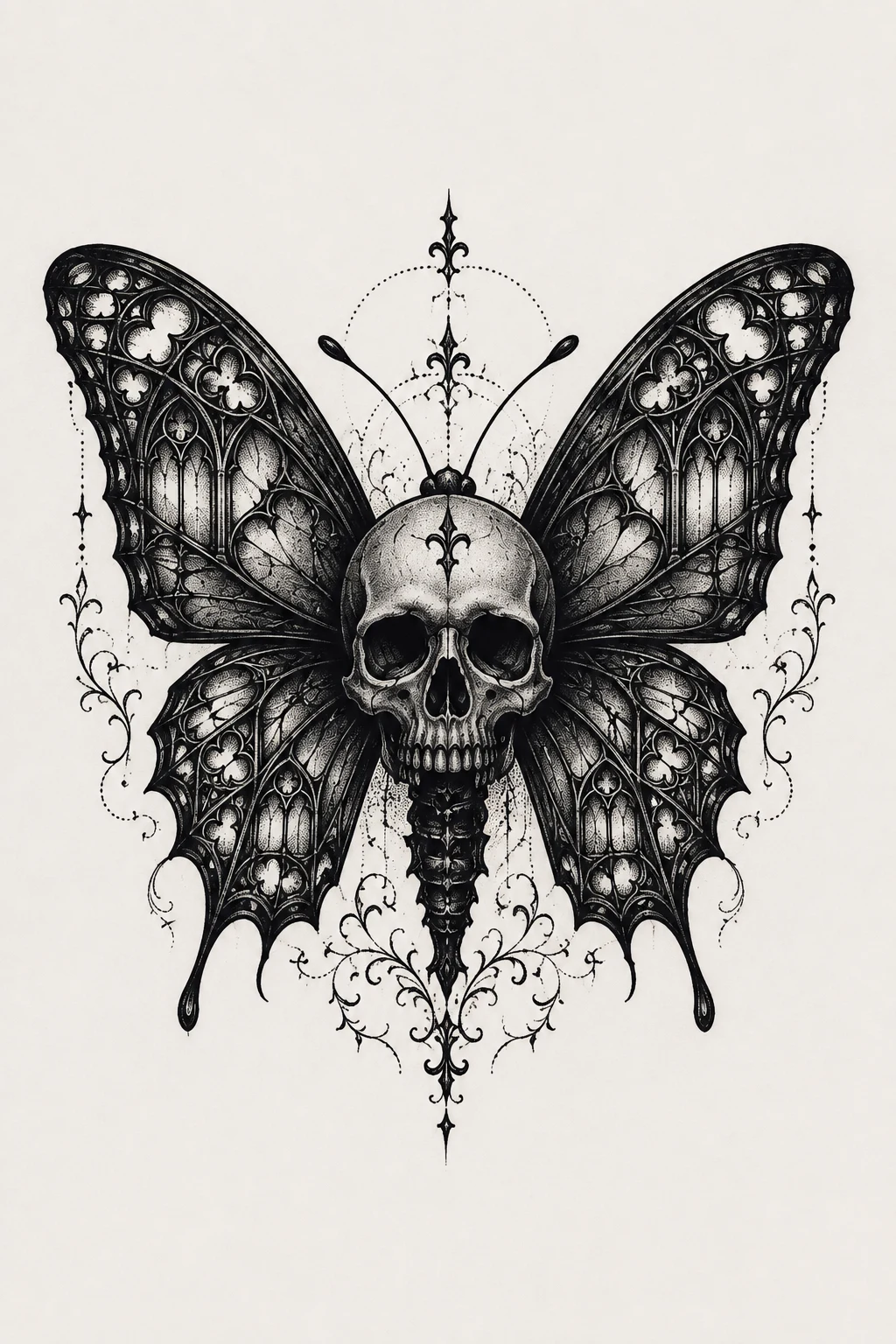 Gothic Blackwork Monarch — skull butterfly tattoo style outfit