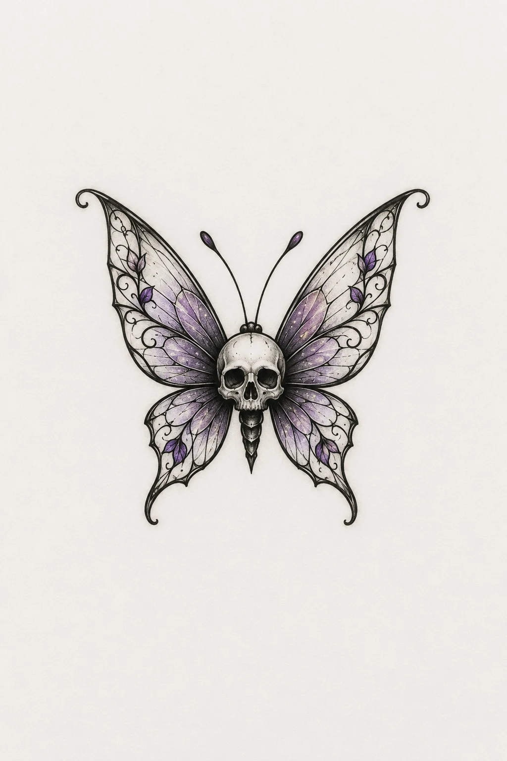 Tiny Skull Butterfly Behind the Ear — skull butterfly tattoo style outfit