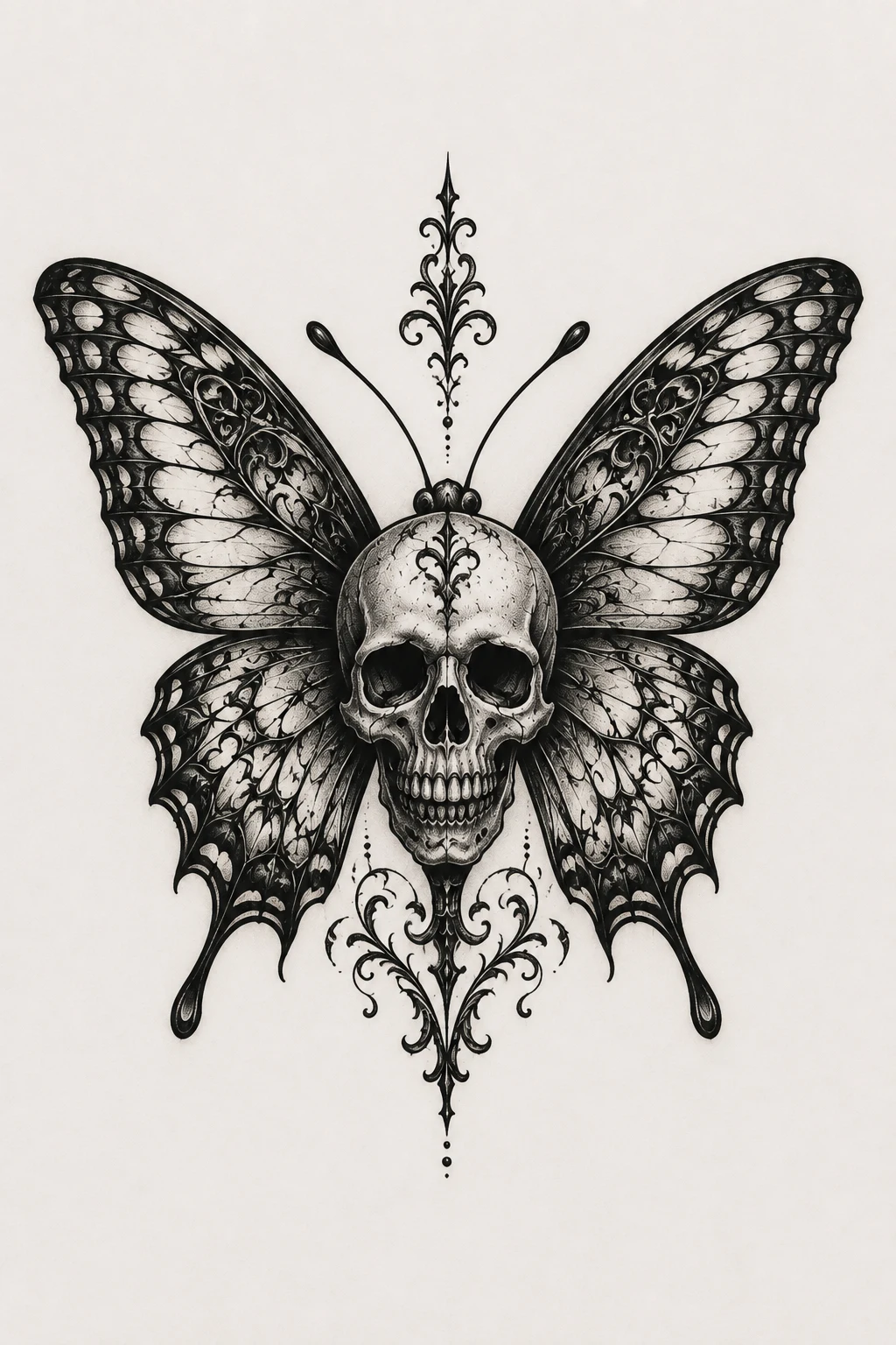 Skull Butterfly Hand Statement — skull butterfly tattoo style outfit