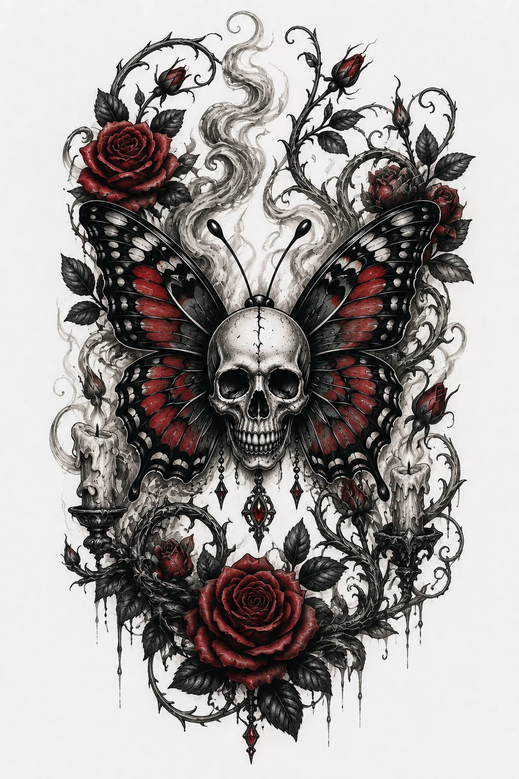 Skull Butterfly Sleeve Centerpiece — skull butterfly tattoo style outfit