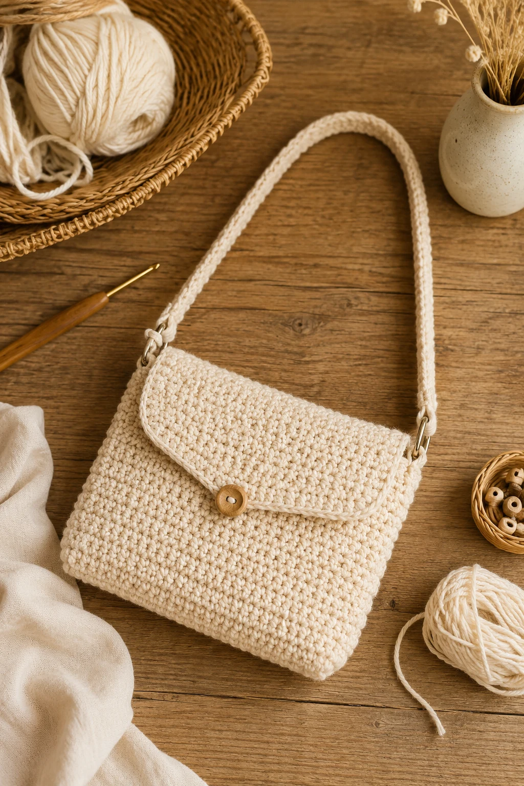 Classic Cream Mini Shoulder Bag — small crochet bag style outfit