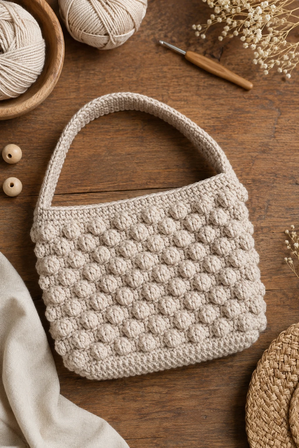 Textured Bobble Bag — small crochet bag style outfit