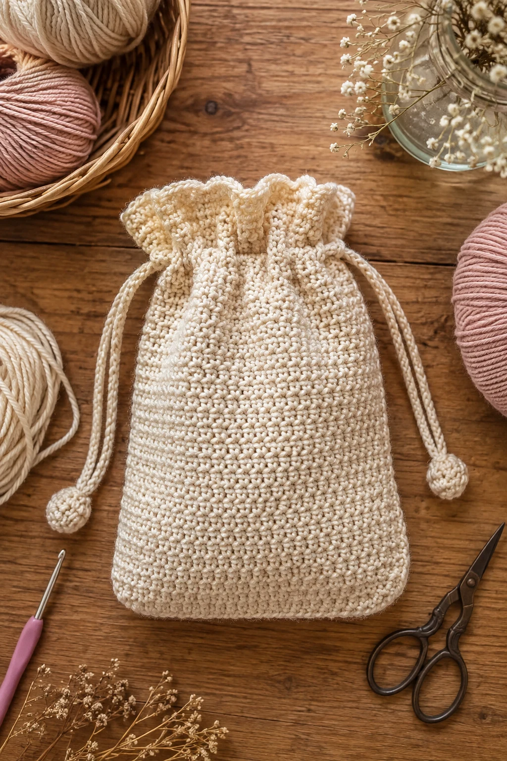 Small Crochet Bag With a Drawstring — small crochet bag style outfit