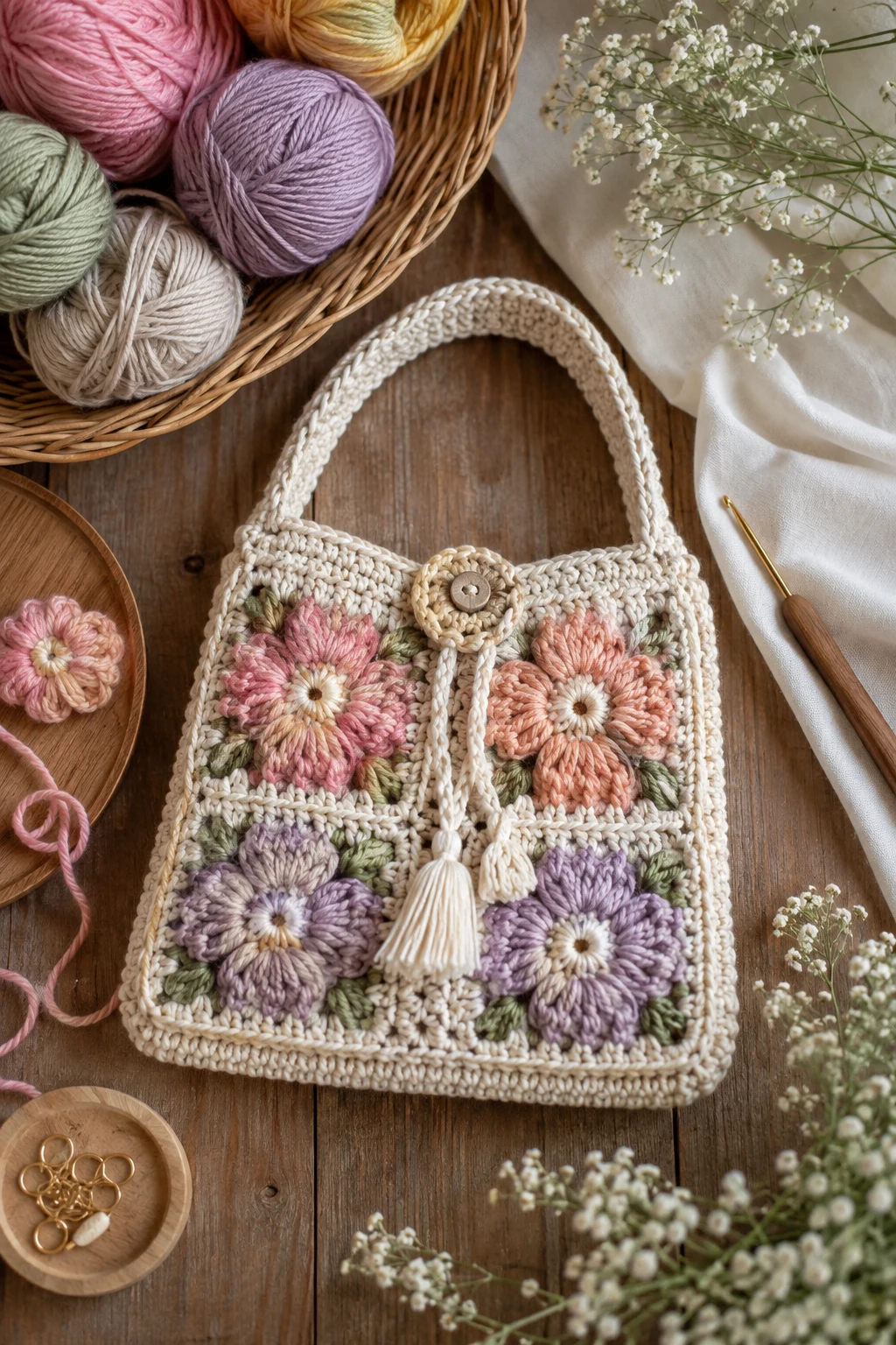 Floral Patchwork Mini Bag — small crochet bag style outfit
