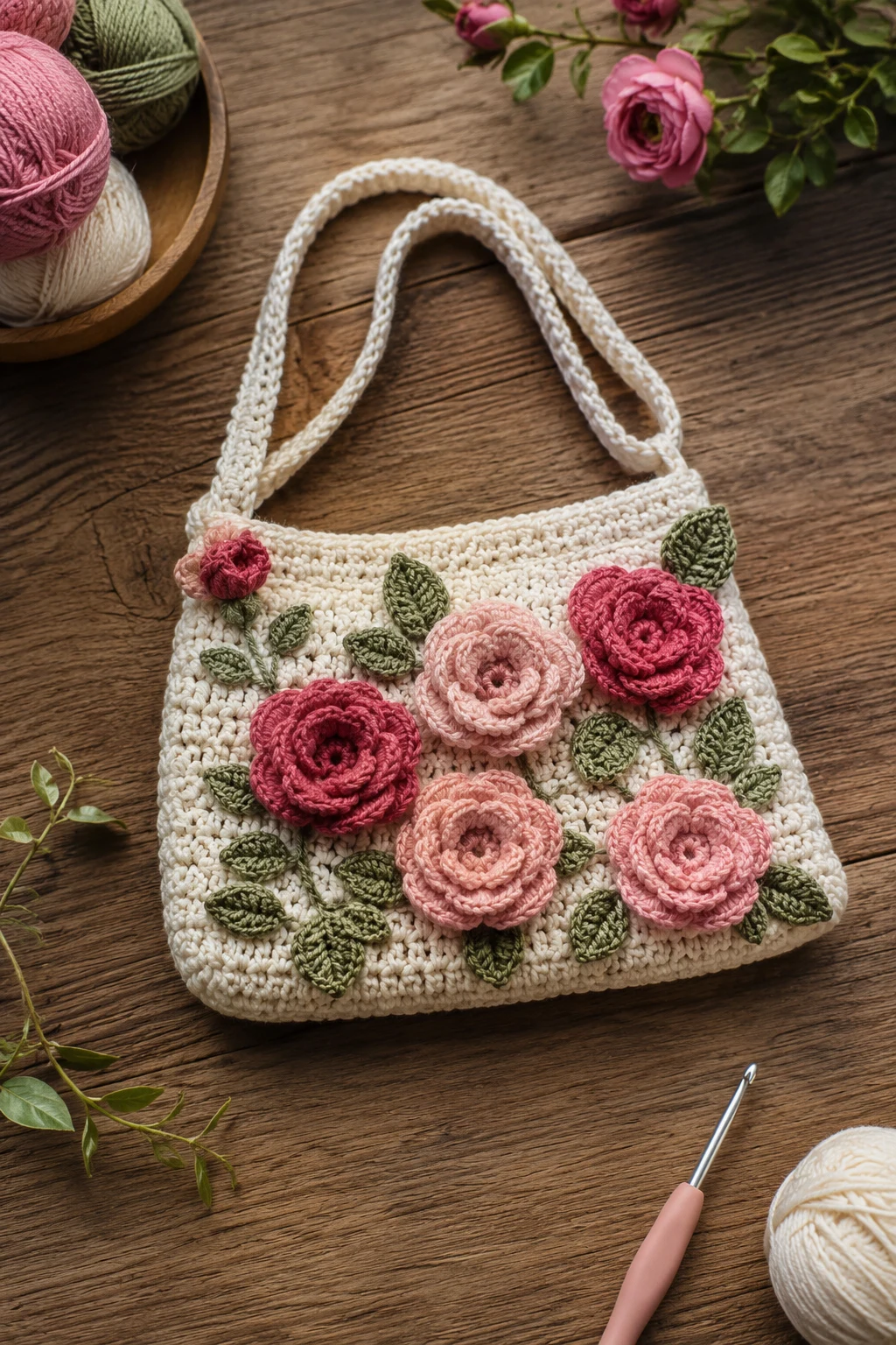 Crochet Rose Bag — small crochet bag style outfit