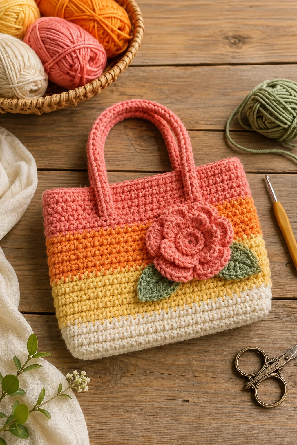 Striped Sunset Mini Tote — small crochet bag style outfit