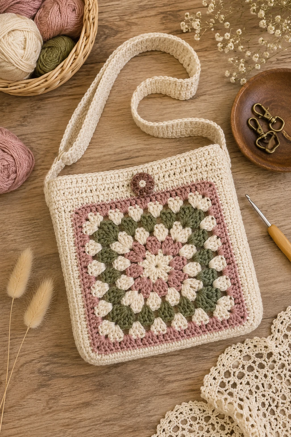 Small Crochet Bag With a Granny Square Front — small crochet bag style outfit