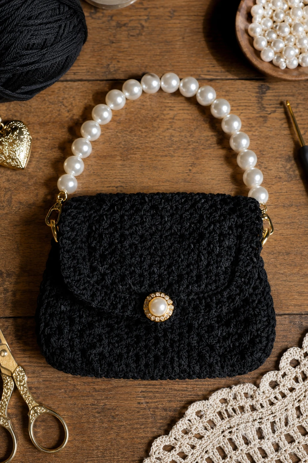 Pearl-Handle Evening Bag — small crochet bag style outfit